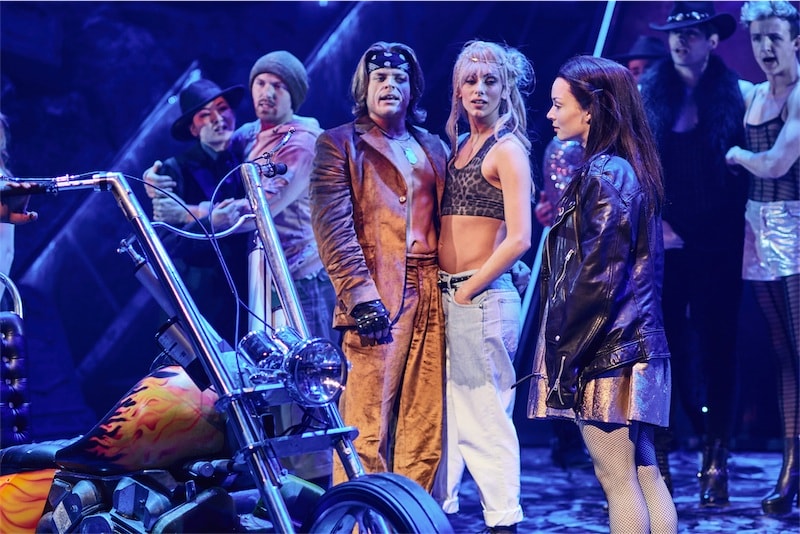 LtoR Giovanni Spano as Ledoux, Amy Di Bartolomeo & Christina Bennington as Raven in BAT OUT OF HELL - THE MUSICAL, credit Specular
